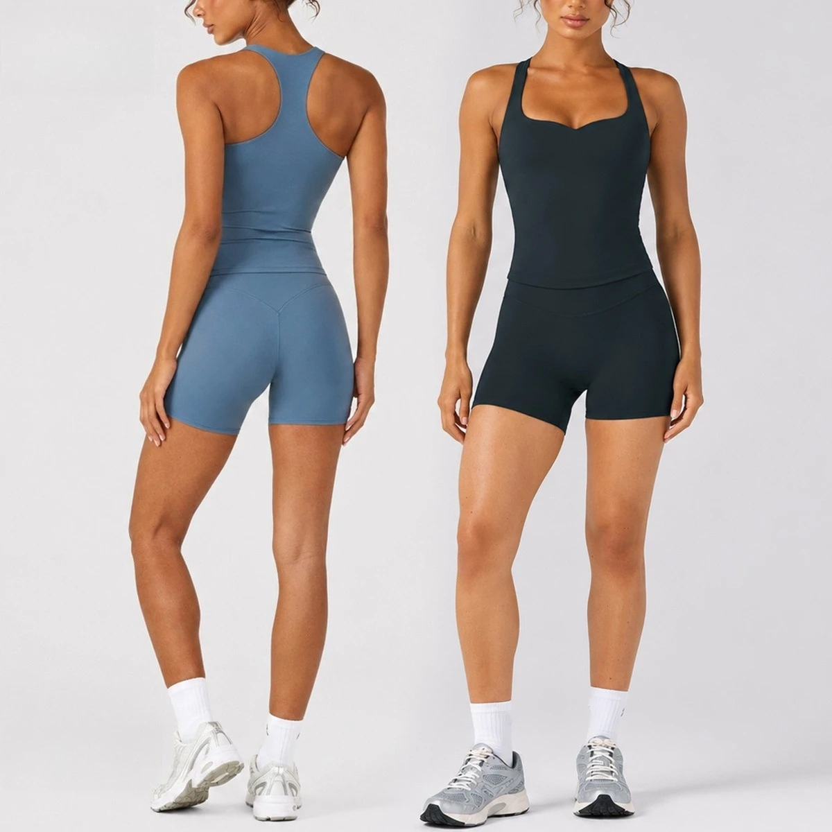 Aquatic Gym - C-B Damen 2-teiliges Yoga-Set, Racerback-Tanktop, Biker-Shorts