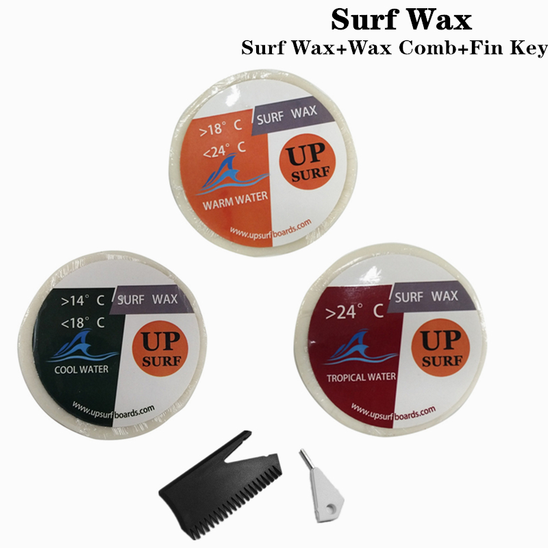 Surfboard Wax Tropical - Surfwachs und Flossenschlüssel sowie Wachsentfernungskamm, Kalt