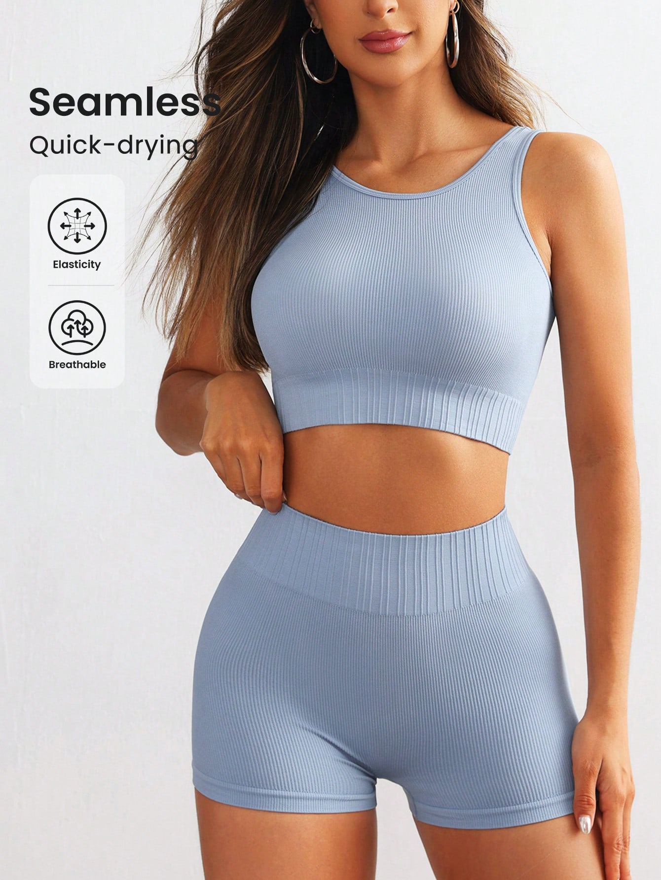 Aquatic Gym - Nahtloses geripptes Yoga-Set für Damen, ärmelloses